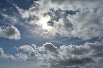 Stormy morning clouds with shape over sun    