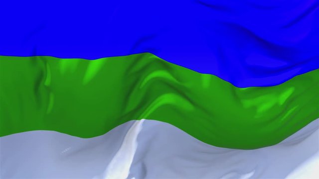 187. Komi Flag Waving in Wind Slow Motion Animation . 4K Realistic Fabric Texture Flag Smooth Blowing on a windy day Continuous Seamless Loop Background.