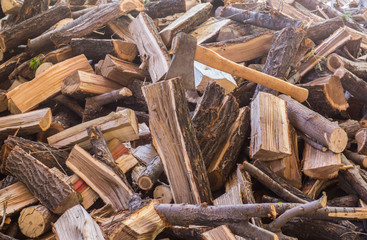 chopped firewood, Firewood stack for fire