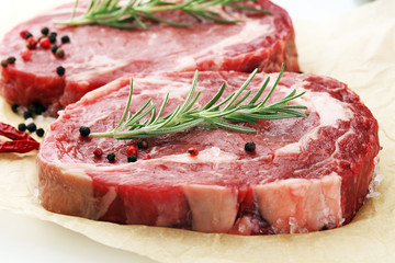 Steak raw. Barbecue Rib Eye Steak, dry Aged Wagyu Entrecote Steak.