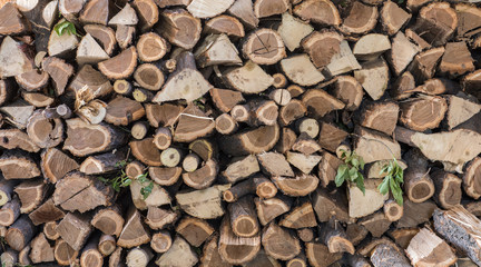 chopped firewood, Firewood stack for fire