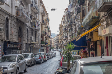 Street view of old town in Naples city, italy Europe