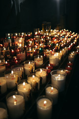 Colored candles in a french catholic church