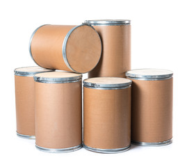 Brown paper bucket,paper tank for industrial packaging isolated on white background