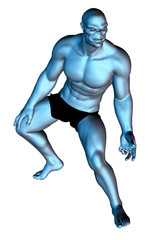 Muscular giant with angry facial expression, isolated on white. 3D rendering.