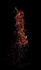 Keuken spatwand met foto Cayenne peper poeder explosie, Flying Cayenne peper, Motion blur  © showcake