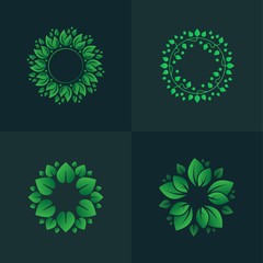 Set of gradient leaves circles. Circular floral ornaments for logo