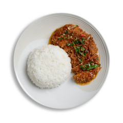 Thai spicy food,Stir-fried pork whit basil with rice