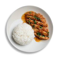 Thai spicy food,Stir-fried chicken whit basil with rice