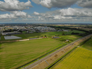Fototapeta na wymiar Aerial shot over a highway, A15 Bemmel GLD