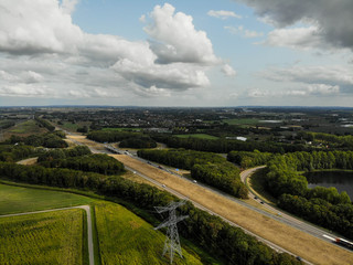 Fototapeta na wymiar Aerial shot over a highway, A15 Bemmel GLD