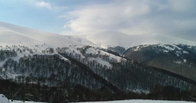 Aerial view: Transcarpathian mountains, skiing resort, Pilipets, Ukraine