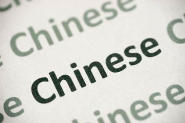 word Chinese  language printed on paper macro