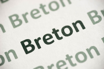 word Breton  language printed on paper macro
