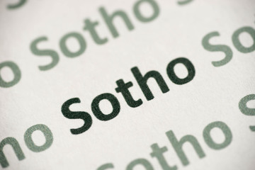 word Sotho  language printed on paper macro