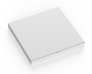 Cardboard pizza box (450x450x40)  isolated on white background. Realistic rendered mockup.