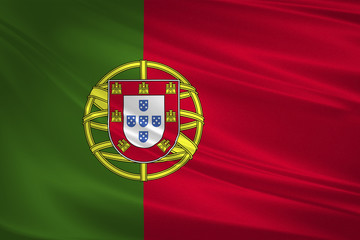 Fototapeta premium Portugal flag blowing in the wind. Background texture. 3d rendering, waving flag.