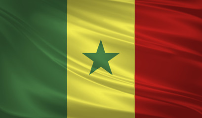 Senegal flag blowing in the wind. Background texture. 3d rendering, waving flag