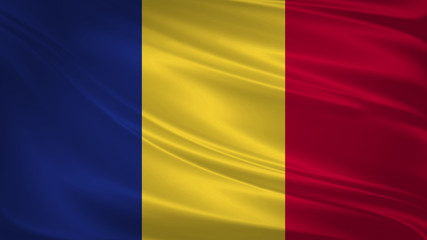 Romania flag blowing in the wind. Background texture. 3d rendering, wave