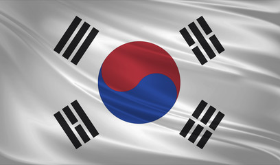 South Korea flag blowing in the wind. Background texture. 3d rendering, waving flag.