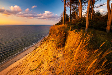 Baltic Sea, Poland-cliffs in the Wolinski National Park in the light of the setting sun
