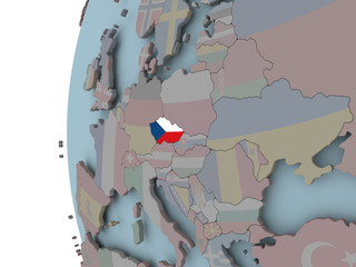 Czech republic with flag on globe