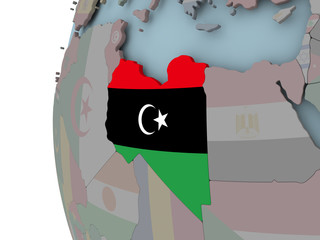 Libya with flag on globe