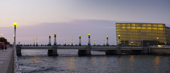 Bridge over the Urumea river and auditorium in the city of San Sebastian