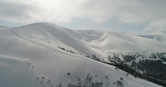 Aerial view: Transcarpathian mountains, Beutifull winter, skiing resort, Pilipets, Ukraine