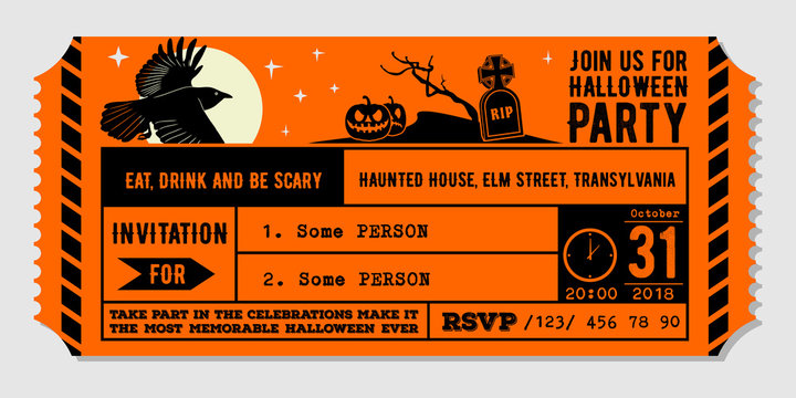 Vintage Halloween party invitation design template. Vector Illustration