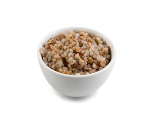 Bowl of Buckwheat Porridge Isolated on White Background