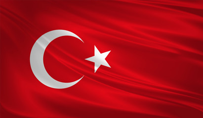 Turkey flag blowing in the wind. Background texture. 3d rendering, wave.