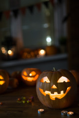 Fototapeta premium Pumpkin and candy of Halloween