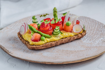 Danish sandwich with salmon and scramble egg