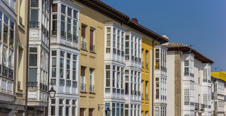 Fototapeta premium Panorama of traditional bay windows in Basque capital Vitoria-Gasteiz, Spain