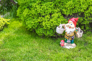 garden dwarf in home garden, gnome decoration