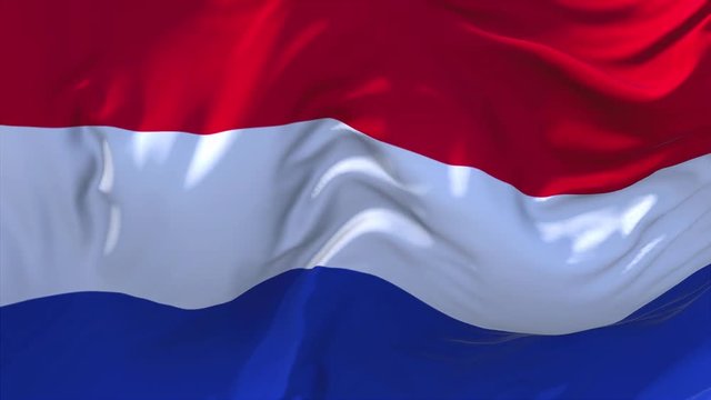 198. Netherlands Flag Waving in Wind Slow Motion Animation . 4K Realistic Fabric Texture Flag Smooth Blowing on a windy day Continuous Seamless Loop Background.
