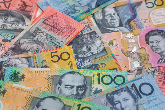 Australian dollar banknotes used as background, closeup