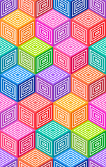 Abstract vector seamless op art pattern. Colorful pop art, graphic ornament. Optical illusion.