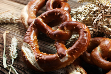 German pretzels with salt close-up on the table