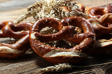 German pretzels with salt close-up on the table