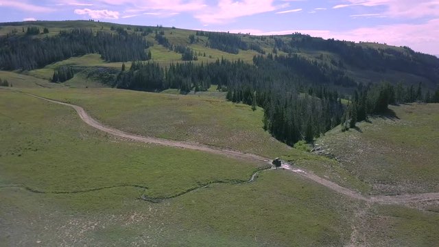 Drone flying over beautiful mountain valley