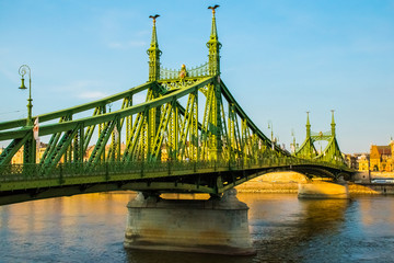 Liberty Bridge or Freedom Bridge in Budapest in Hungary, connects Buda and Pest across the River Danube