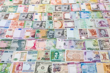 Colorful banknote collection for background, close up