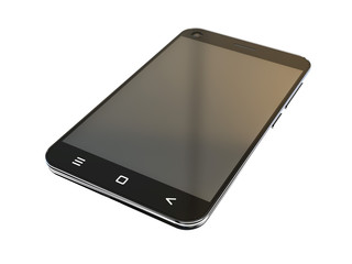 Black smartphone isolated on white background. Modern touch screen. 3D Rendring.