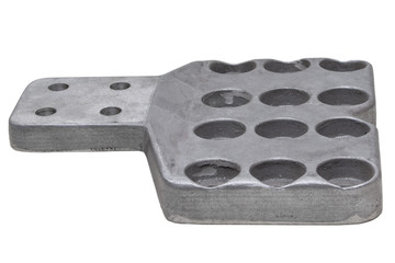 high precision aluminium automotive part manufacturing by casting and machining isolated on white. Industrial background from part aluminium casting flanges, oil or gas industry.