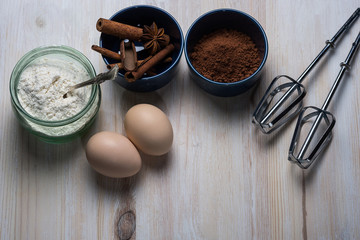 top view on ingredients for baking delicious dessert