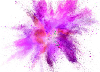 Colored powder explosion on white background.