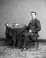Portrait of  Thomas Alva Edison with phonograph