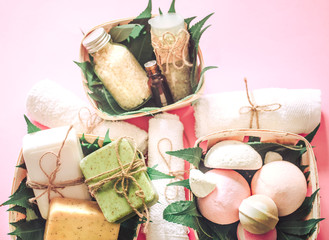 spa composition on a pink background